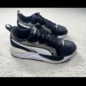 PUMA X-Rays Black Gold Reptile Trainers  Lace Up Leather Sneakers Shoe size 8.5